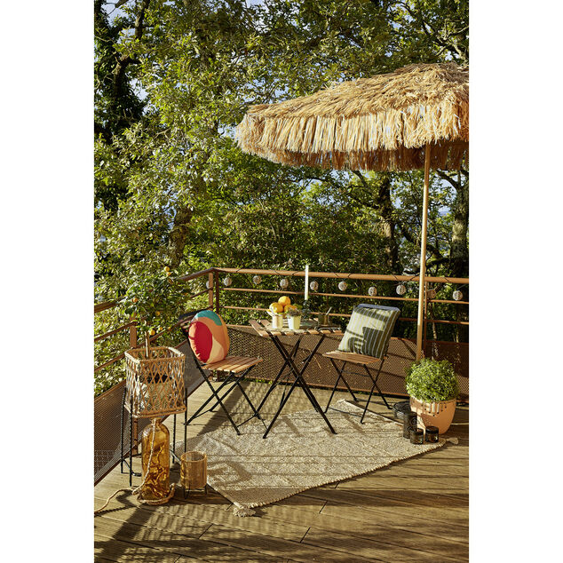 Parasol de jardin brun naturel &agrave; franges &Oslash;270xH240cm