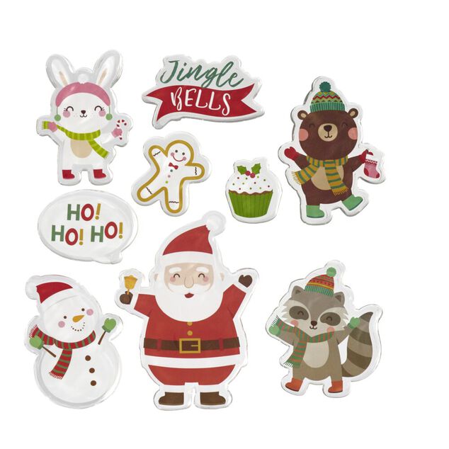 Sticker gel P&egrave;re No&euml;l Lapin Ourson pour fen&ecirc;tre