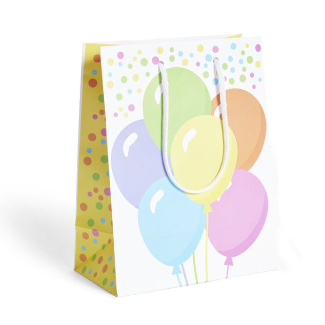 Sac cadeau blanc motifs ballons multicolores - Taille M