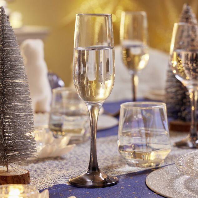 Flûte à champagne x3 en verre avec pied gris fumé 21,5cl