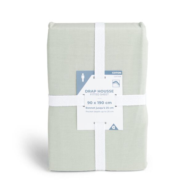Drap housse 90x190cm 100% coton vert c&eacute;ladon