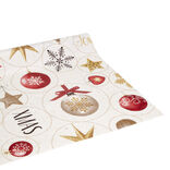 Toile cir&eacute;e motifs guirlande boules de No&euml;l rouge 140cm