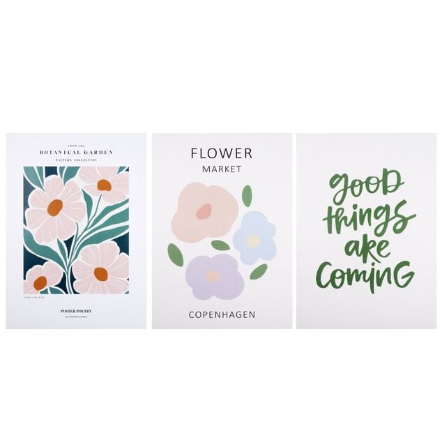 Poster papier x3 th&egrave;me floral 30x40cm (3 mod&egrave;les)