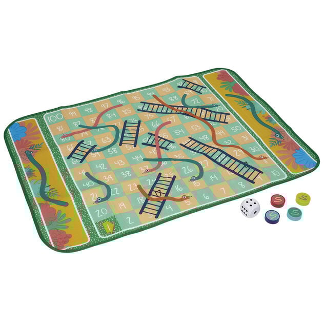 Tapis jeu des serpents XL avec pions et d&eacute; 130x93cm