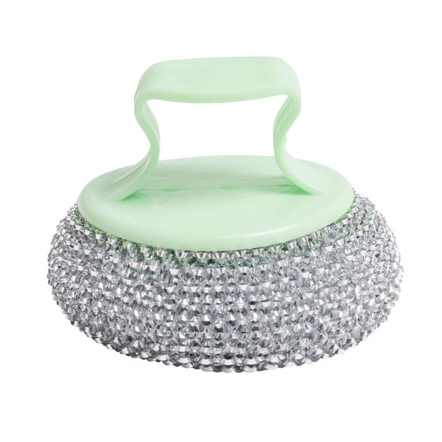 Éponge boule grattante x4 acier inox Ø8cm avec 1 poignée