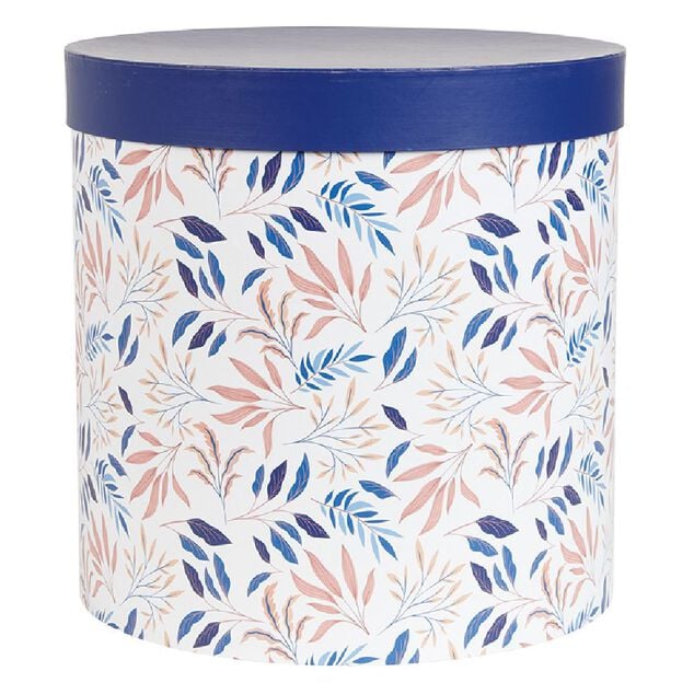 Bo&icirc;te rangement ronde d&eacute;co empilable motif fleuri bleu et blanc x3