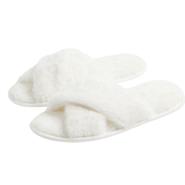 Chaussons femme blanc peluche brides croisée T36/37