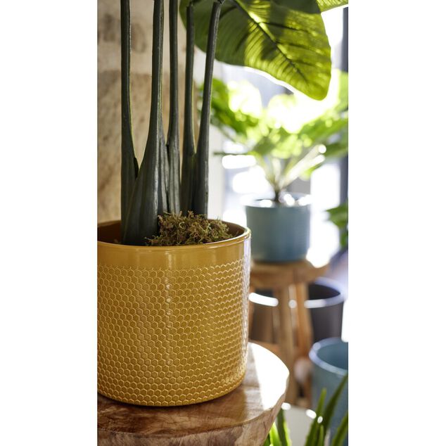 Pot de fleur jaune motif nid d'abeille Capri &Oslash;13,5x12,3cm 1,29L