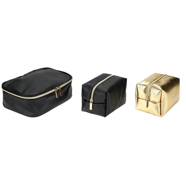Trousse de toilette 2 compartiments + 3 trousses 22x15xH13cm (3 mod&egrave;les)