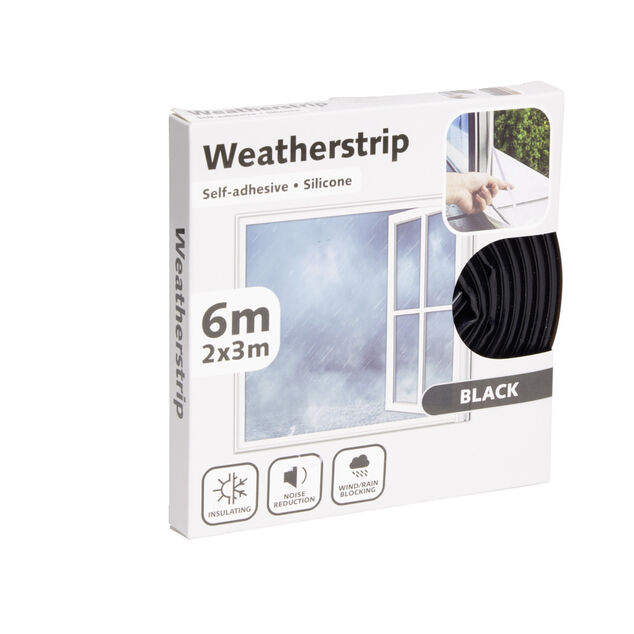 Joint d'isolation adh&eacute;sif silicone plat pour porte et fen&ecirc;tre 6m noir