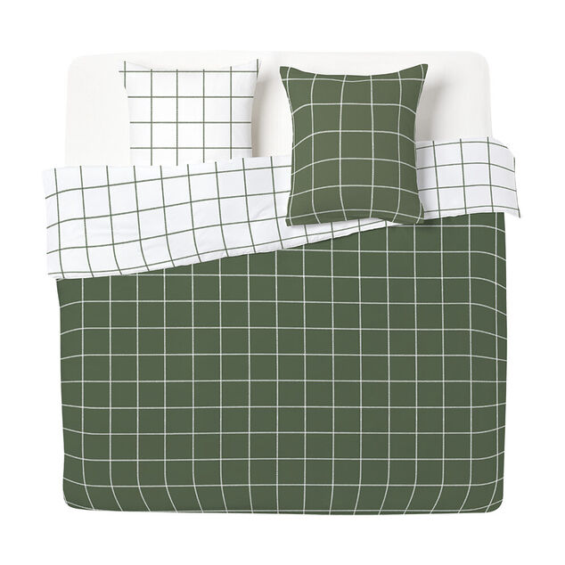 Parure de lit 2 personnes 240x260cm quadrillage vert et blanc