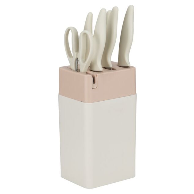 Couteau de cuisine x5 et 1 ciseaux XL avec support et aiguiseur int&eacute;gr&eacute;