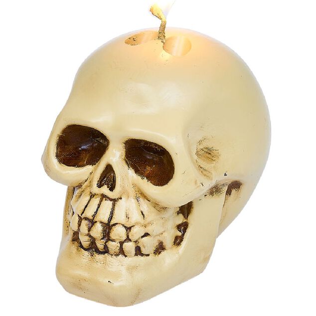 Bougie Halloween t&ecirc;te de mort beige