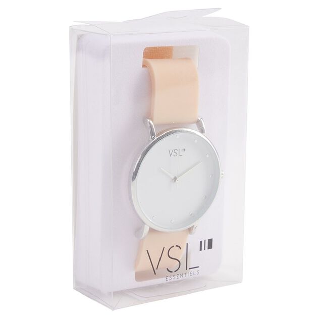 Montre &agrave; cadran rond argent&eacute; bracelet pastel