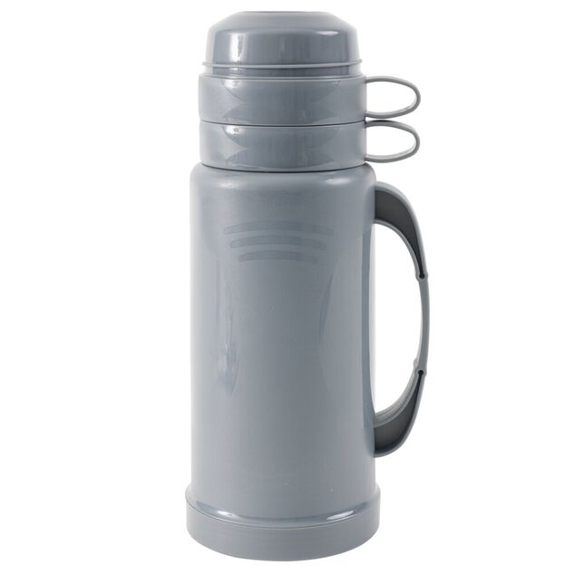 Bouteille thermos 1L avec 2 tasses int&eacute;gr&eacute;es gris fonc&eacute; &Oslash;11xH31,5cm