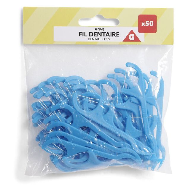 Lot 50 b&acirc;tons de fil dentaire avec manche ergonomique