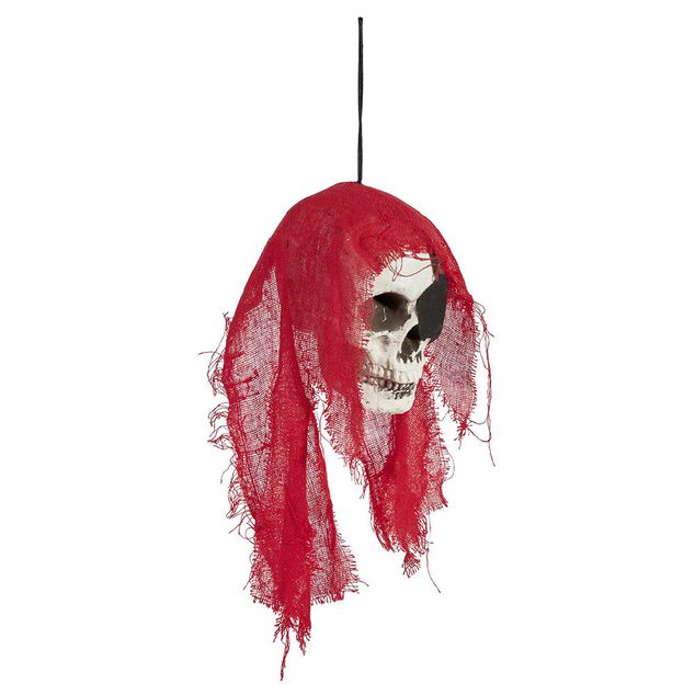 T&ecirc;te squelette pirate &agrave; suspendre Halloween rouge ou noir
