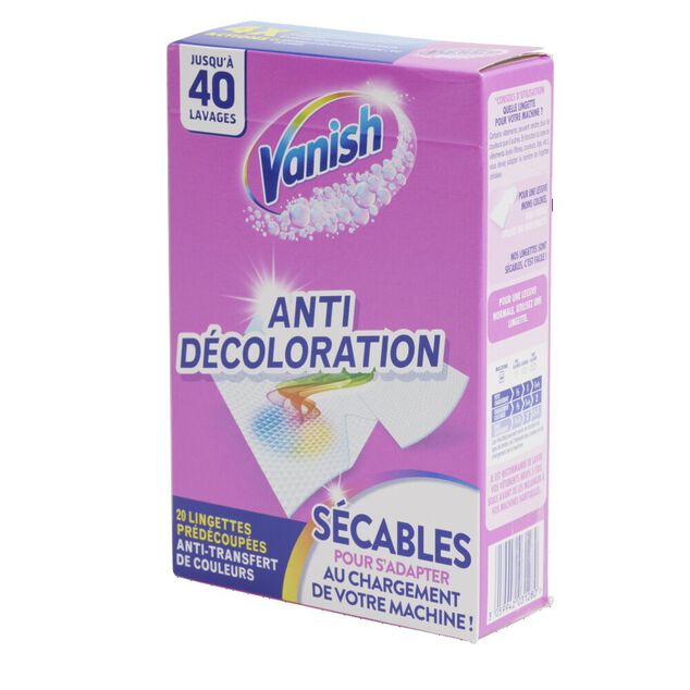 Lingette anti-décoloration et anti-transfert de couleurs Vanish x20