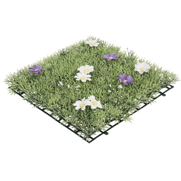 Dalle de gazon artificiel fleurs jaunes violettes blanches