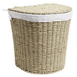 Coffre &agrave; linge jonc de mer beige 43L 36xH40x30cm