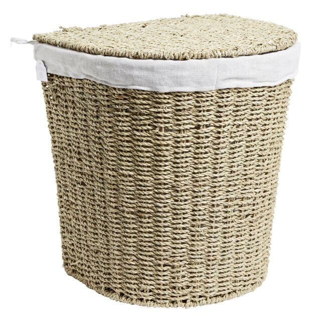 Coffre &agrave; linge jonc de mer beige 43L 36xH40x30cm