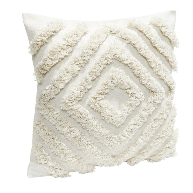Housse de coussin carr&eacute;e coton tuft&eacute; beige 40x40cm
