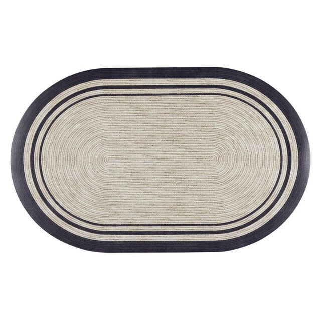 Tapis vinyle ovale imprim&eacute; tress&eacute; naturel et noir 38x60cm