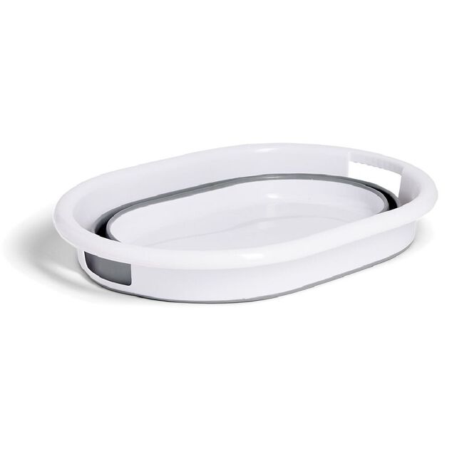 Pani&egrave;re &agrave; linge r&eacute;tractable 54x23x39cm plastique blanc et gris