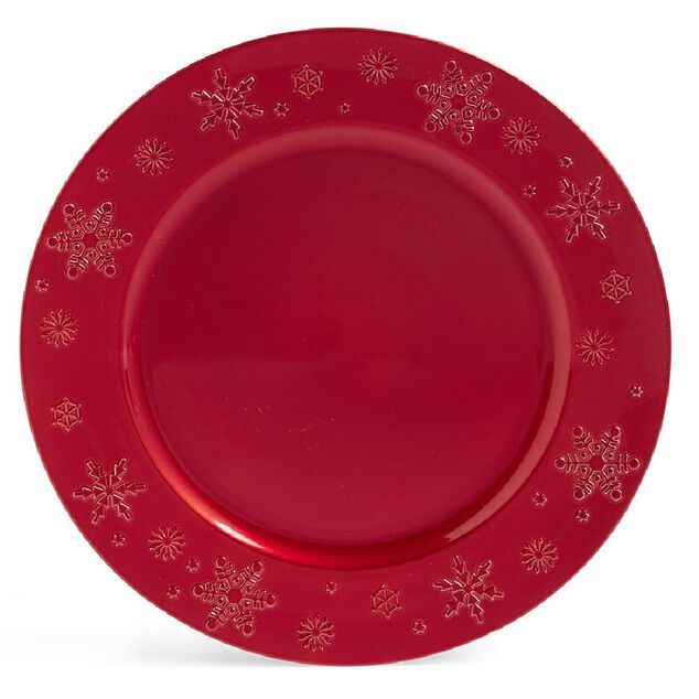 Sous assiette ronde plastique rouge rebord flocon &Oslash;33cm