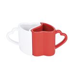 Coffret cadeau mug faïence x2 forme coeur emboîtable rouge et blanc 7x13xH7,5cm