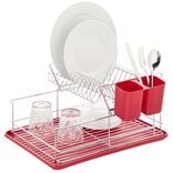 Égouttoir à 2 niveaux avec receveur et supports à couverts rouge