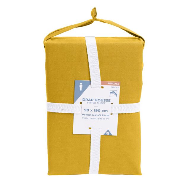 Drap housse 90x190cm 100% coton percale marron fonc&eacute;
