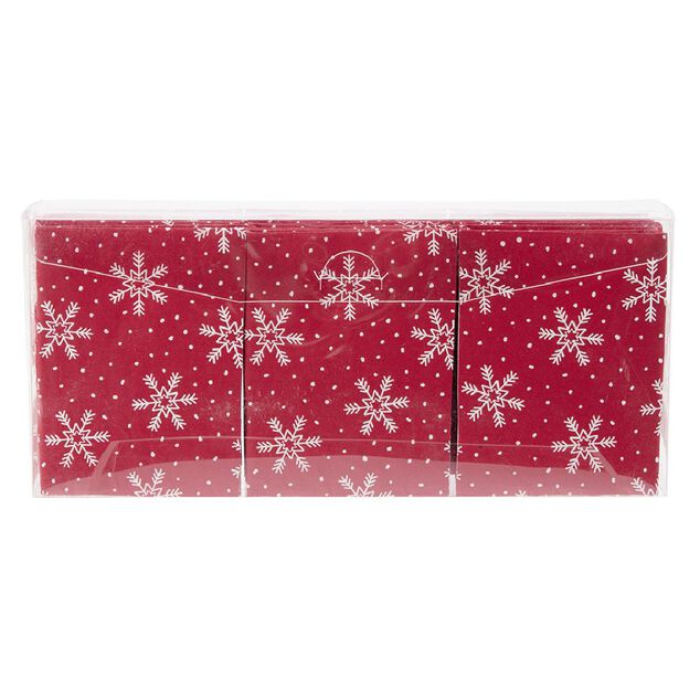 Serviette origami en papier rouge motif flocon blanc x12
