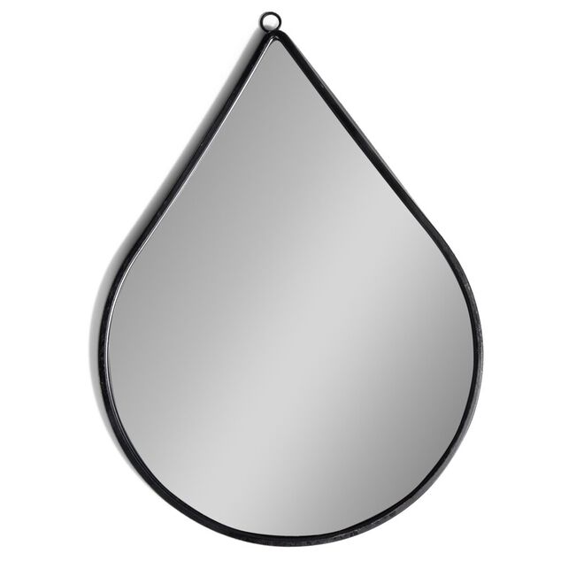 Miroir forme goutte m&eacute;tal noir 28,5x39,5cm