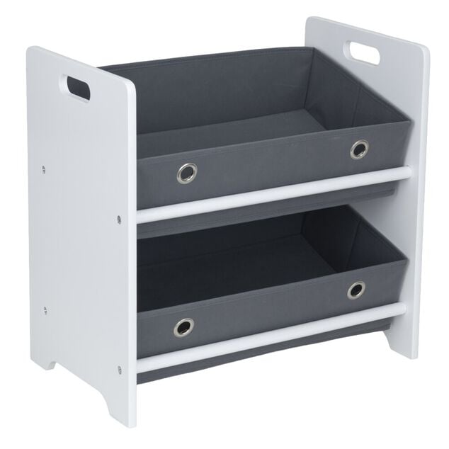 Meuble de rangement enfant 2 niveaux bois blanc et pani&egrave;res grises 50x30xH48cm