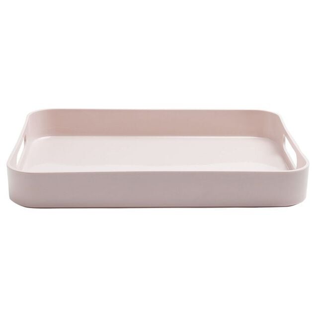 Plateau rectangulaire avec poign&eacute;es uni rose