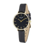 Montre femme cadran doré bracelet simili noir