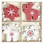 Décoration de Noël à suspendre en bois rouge et blanc x12