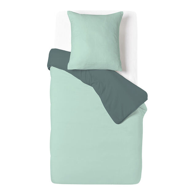 Parure de lit 1 personne 140x200cm polycoton réversible vert d'eau