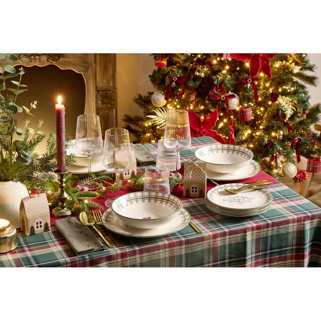 Assiete plate imprim&eacute; No&euml;l contour motif jacquard fa&iuml;ence &Oslash;20 cm
