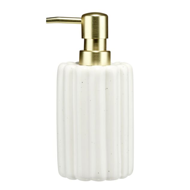 Distributeur &agrave; savon fa&ccedil;on cannel&eacute; gr&egrave;s blanc &Oslash;8xH17,5cm