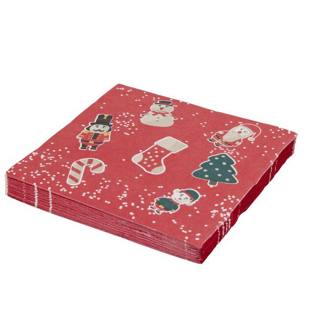 Serviette en papier 4 plis X20 pcs imprim&eacute; motifs de No&euml;l 33X33 cm rouge