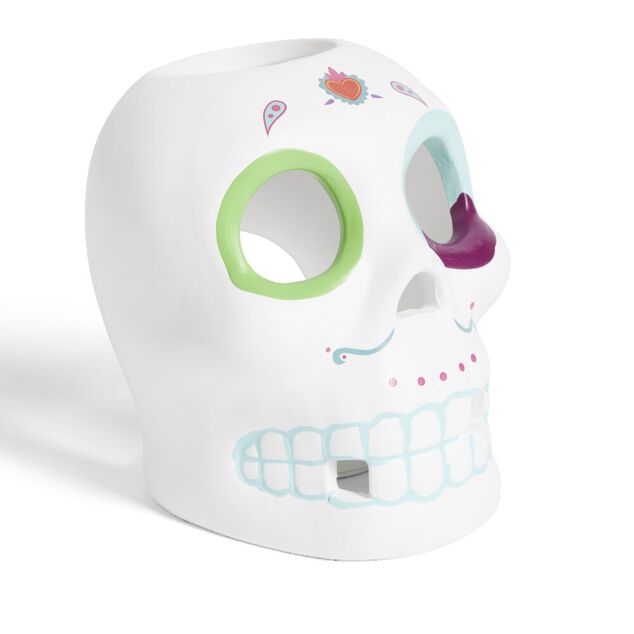 Cr&acirc;ne d&eacute;coration Halloween en dolomite style mexicain 7x8xH10cm