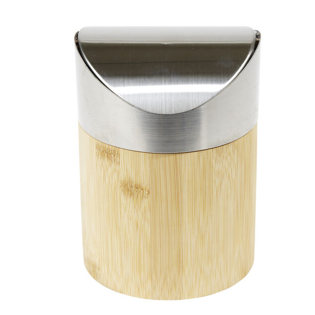 Poubelle de table en bambou et m&eacute;tal &Oslash;12xH16,5cm