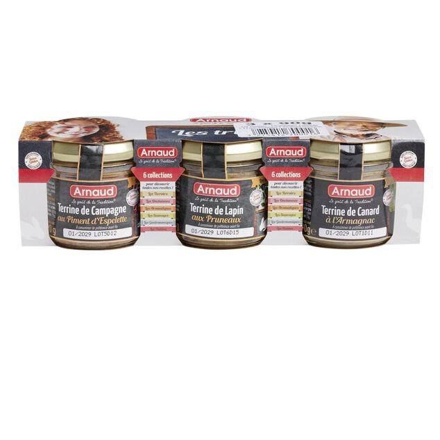 Terrine 3x90gr piment d'espelette + lapin + canard  origine France