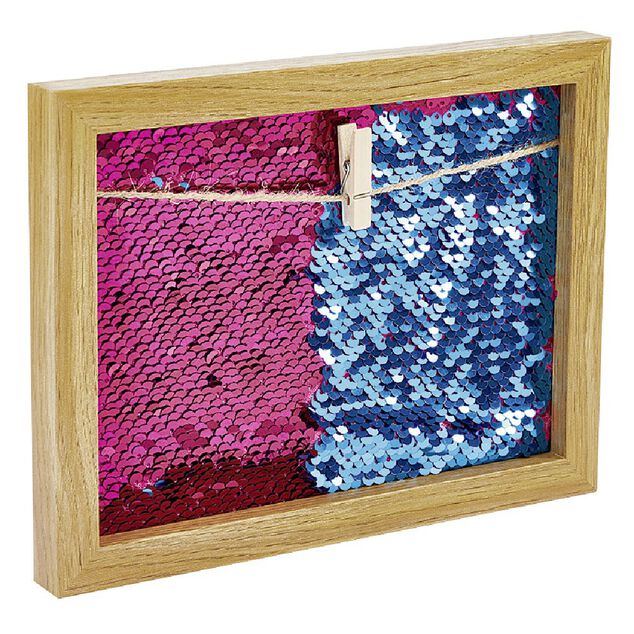 Cadre photo &agrave; pince et fond sequins 17x22cm