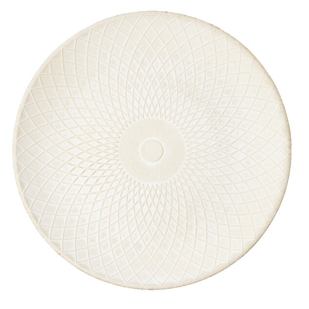 Plateau d&eacute;coratif bois motif relief blanc &Oslash;30xH3cm