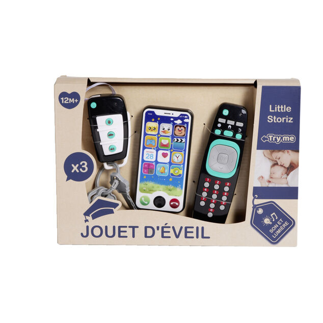 Jouet d'&eacute;veil &eacute;lectronique 3 pi&egrave;ces t&eacute;l&eacute;phone/t&eacute;l&eacute;commande/cl&eacute; de voiture