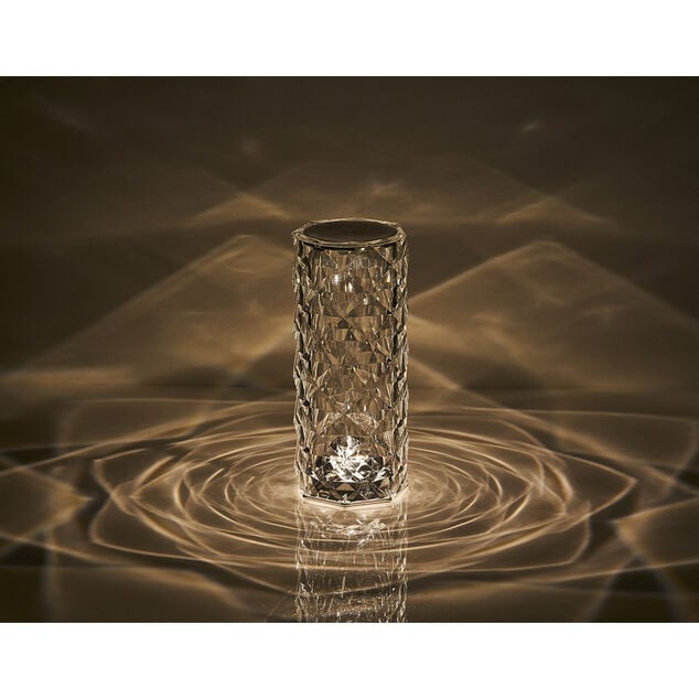 Lampe de table cylindrique design cristal transparent