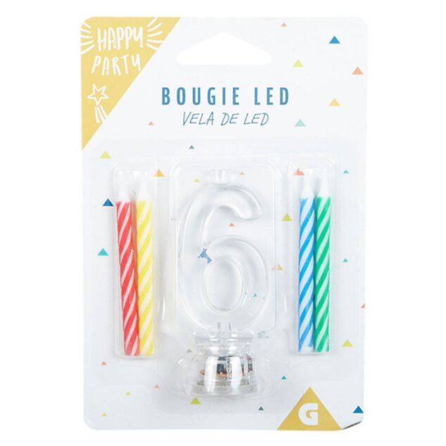 Bougie anniversaire lumineuse &agrave; led chiffre 6